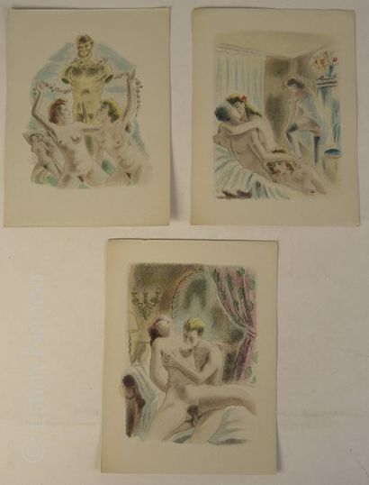 EROTICA Suite de trois gravures en couleurs,17 x 23 cm,années 30-40,très bon éta...