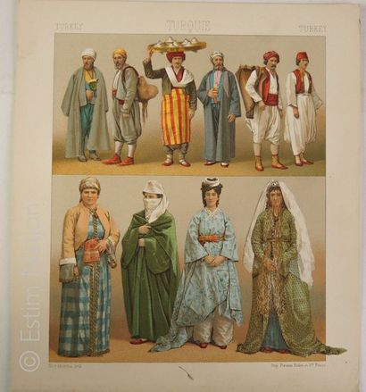 TURQUIE Gravure en couleurs genre chromo ,costumes turcs,19 x 2 cm,très bon état...