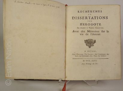 HÉRODOTE "Recherches et dissertations sur Hérodote ,par M. le Président Bouhier,avec...