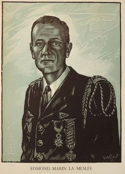 AVIATION-MARIN LA MESLEE Portrait imprimé vers 1950,26 x 36 cm,très bon état.