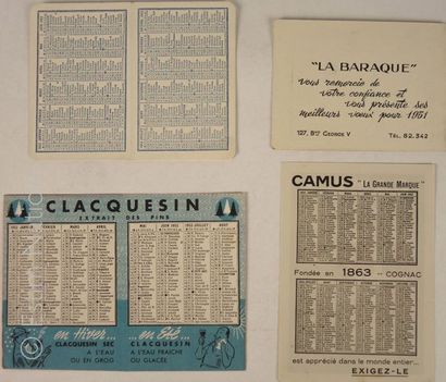 Spiritueux Ensemble de 4 calendriers,11 x 14 cm,sur papier épais,dont les Cognac...