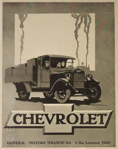ART PUBLICITAIRE-CHEVROLET "Chevrolet",gravure en noir ,vers 1920,28 x 38 cm,gravure...