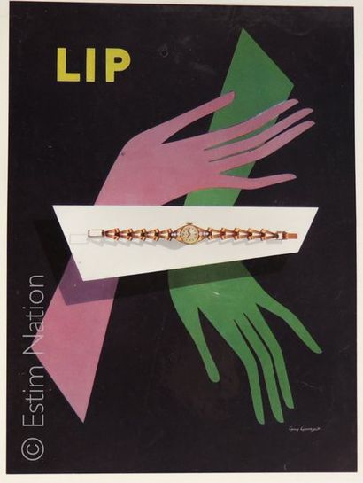 ART PUBLICITAIRE-MONTRES "Montres Lip",gravure en couleurs ,vers 1960,22 x 29 cm,gravure...