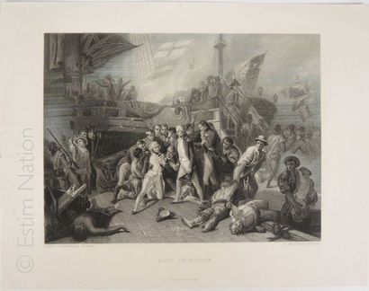 AMIRAL NELSON Gravure en noir représentant la mort de Nelson lors de la bataille...