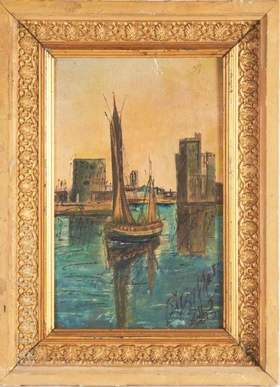 ÉCOLE FRANCAISE CONTEMPORAINE "Vue du port de La Rochelle"


Huile sur carton, portant...