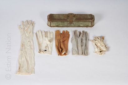 GANTS Boite comprenant 6 paires de gants en daim, cuir ou tissu dont une paire de...