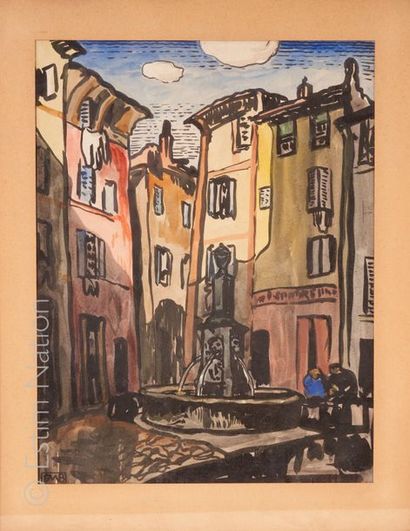 École FRANÇAISE du XXe siècle "Place de la fontaine"


Gouache et aquarelle sur papier,...
