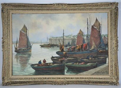 Albert BERN (1898-?) "Le port de Concarneau".
Huile sur toile signée en bas à droite...