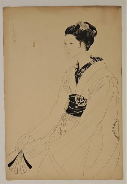 Nicolas STERNBERG (1901-c.1960) "Femme japonaise assise tenant un éventail"


Encre...