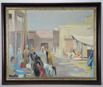 Jean PLANCHON (1914-2006) "Taroudant, Maroc. Scène de marché"
Huile sur panneau signée...