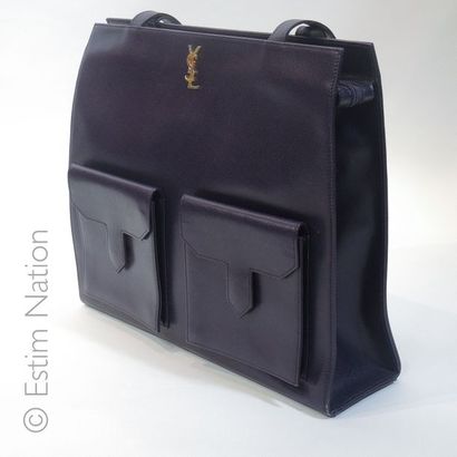 YVES SAINT LAURENT Vintage CABAS en cuir grainé violet d'inspiration cartable, zip...