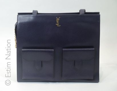 YVES SAINT LAURENT Vintage CABAS en cuir grainé violet d'inspiration cartable, zip...