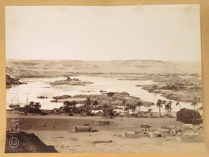 EGYPTE-PHOTO ORIGINALE Vue du Nil dans le désert, 19 x 26 cm, tirage fin XIXe siècle,...