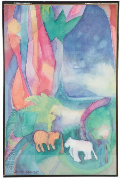 SYLVIA EDWARDS D'après Sylvia EDWARDS (1937)

Paysage exotique, Composition au vase...