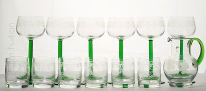 ARTS DE LA TABLE Lot composé de :
- 6 verres à vin d'Alsace en verre à décor gravé...