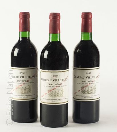 VINS 3 bouteilles CHÂTEAU VILLERANQUE 1985 Haut-Médoc (2 niveaux hauts goulots, 2...