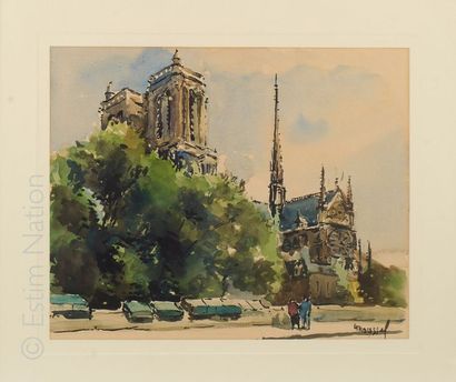 G. ROUSSEL (XXe) "Les quais, Notre-Dame de Paris"
Aquarelle signée en bas à droite
Dimensions...