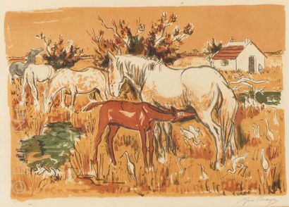 Yves BRAYER Yves BRAYER (1907-1990)

Jument, poulain et chevaux

Lithographie, signée...