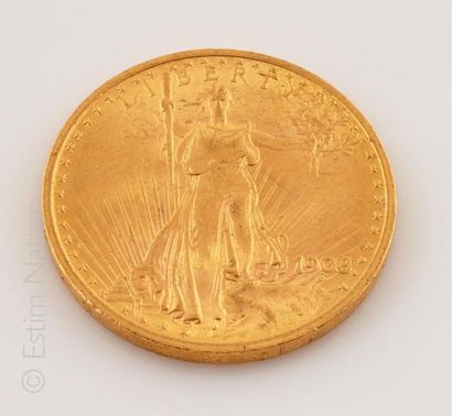 20 Dollars or Pièce de 20 dollars or "Saint Gaudens" 1908. 
Poids brut : 33.42 g...