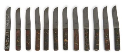 COUTEAUX KOZUKA JAPON

Suite de douze couteaux dit kozuka à lame en acier, signée,...