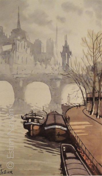 Michel Maurice TELLIER (XXe) "Notre-Dame, le Pont-Neuf"
Aquarelle, signé en bas à...