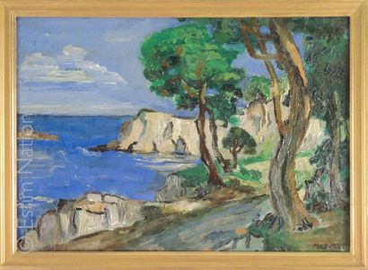 MADRELLE (XXe) "La Lavandou, côte d'Azur"
Huile sur isorel, signé en bas à droite,...