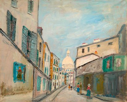  MAURICE UTRILLO
(Paris 1883-1955 Dax)
Rue Saint-Rustique à Montmartre. Vers 1946.
Huile... Gazette Drouot