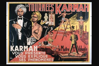  KARMAH. "Les Tournées Karmah.Le Maître de la Volonté".Lithographie en couleurs entoilée.120...