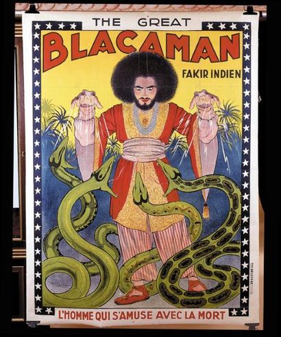  BLACAMAN. "The Great Blacaman Fakir indien.L'Homme qui s'amuse avec la mort".Lithographie...
