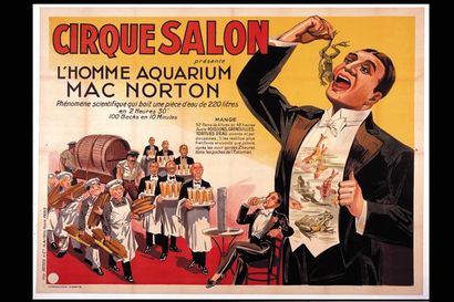  NORTON MAC. "Cirque Salon présente l'Homme aquarium Mac Norton".Lithographie en...