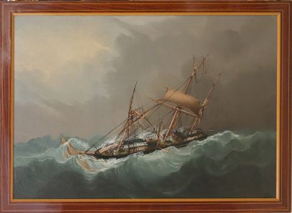  Chéri François DUBREUIL (1828- 1880)
Voilier dans la tempête
Huile sur toile signée... Gazette Drouot