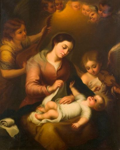 ÉCOLE FRANCAISE. XIXème siècle Vierge à l'enfant 
Huile sur toile 
61x47,5 cm