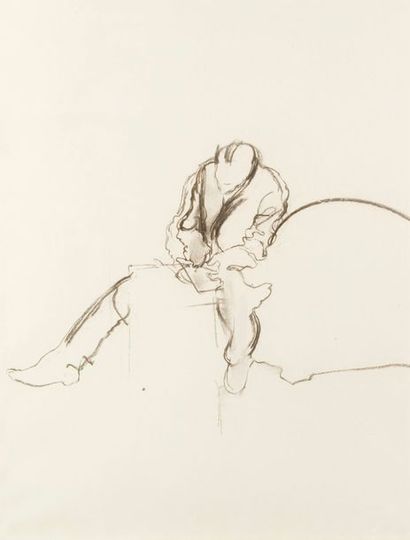 SAM SZAFRAN (NE EN 1934) Sans titre 
Fusain sur papier. 
66,5 x 56,5 cm