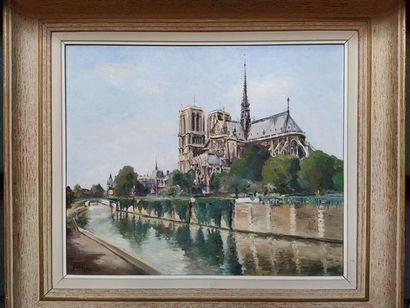 H. Huyard (acitf au XXème siècle) Notre Dame 
Huile sur toile. Signé en bas à gauche...