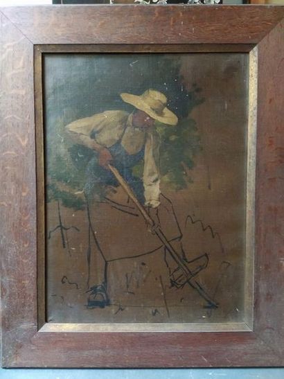 Attribué à Léon Germain PELOUSE (1838-1891) Au jardin potager 
Huile sur toile. Ancienne...