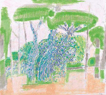 GUSTAV BOLIN (1920-1999) Les pins parasoles
Aquarelle et crayon gras sur papier.
Monogrammé...