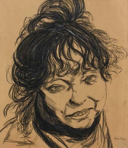 Edgar CHAHINE (1874-1947) Femme au sourire
Fusain sur papier. Signé en bas à gauche 
51x46...