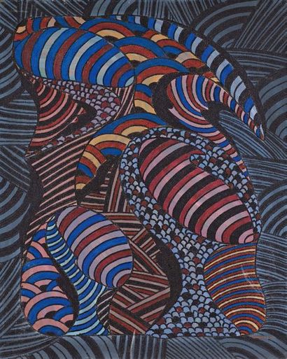 ANDRE LABELLE (NE EN 1934) 
Fresque représentant des ronds en turquoises

Acrylique...