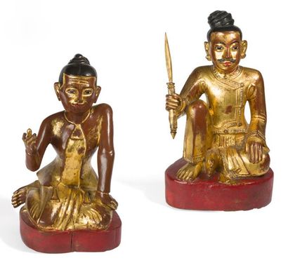 null Siam. XIXème siècle
Les offrants
Deux statuettes en bois dorés et incrustés...