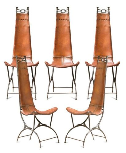 SIDO (1934-1986) & FRANÇOIS THEVENIN (NÉ EN 1931) Suite de cinq chaises élancées...