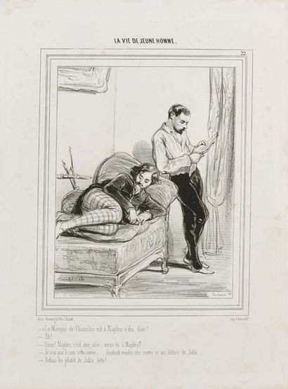 D'après Sulpice GAVARNI (1804-1866) La vie de jeune homme
Paire de lithographies....