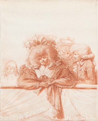 Alexandre MOITTE (1750 - 1828) 
Elégants dans une loge de théâtre
Sanguine
20 x 15,4...