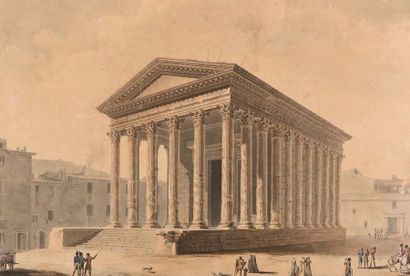 Ecole Française du XVIIIème siècle 
Vue de la Maison Carrée de Nîmes
Plume et aquarelle...