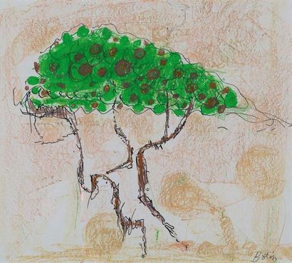 GUSTAV BOLIN (1920-1999) 
Les oliviers
Pastel et crayon sur papier. Signé en bas...