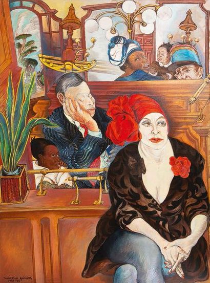 MORENO PINCAS (né en 1936) 
Woman with red turban
Oil on canvas.
Signed lower left...