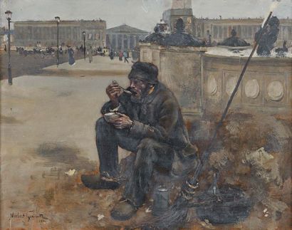 Norbert GOENEUTTE (1854-1894) 
The sweeper at the Concorde Oil Bridge on panel. Signed...