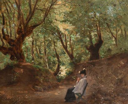 Auguste Jospeh TRUPHEME (1836-1898) 
Animated landscape
Oil on canvas.
Signed lower...