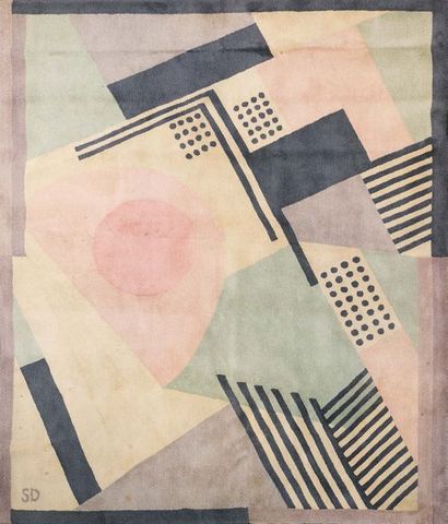 D'après Sonia DELAUNAY (1885-1979) 
Tapis Varèse
Grand tapis de laine à décor géométrique...