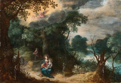 ATTRIBUÉ À ABRAHAM GOVAERTS (1589 - 1626) 
La Sainte Famille dans un paysage de forêt
Huile...
