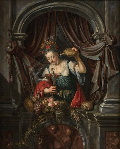 Attribué à Frans van MIEIRIS, dit le VIEUX (1635 - 1681) 
Abundance
Oil on canvas...